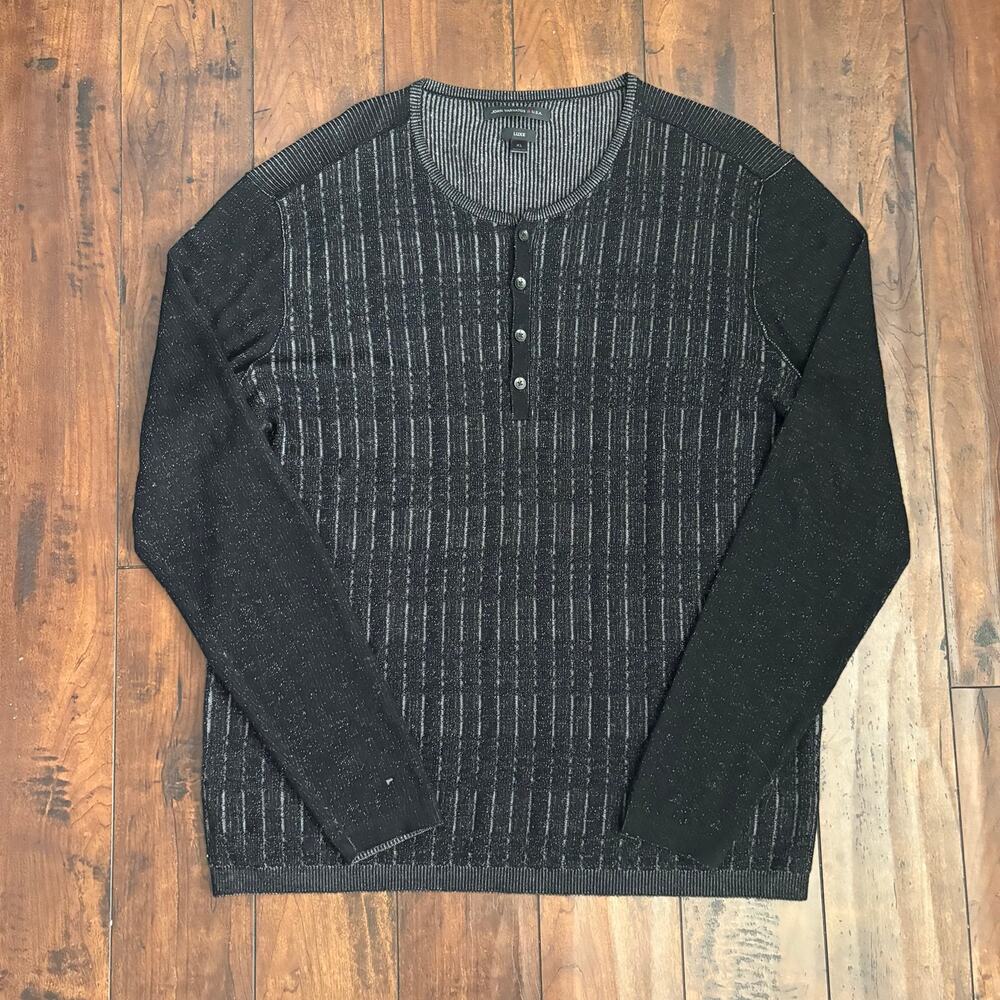 John Varvatos Luxe Henley Sweater Mens XL Black Knit Wool Blend Grunge Designer